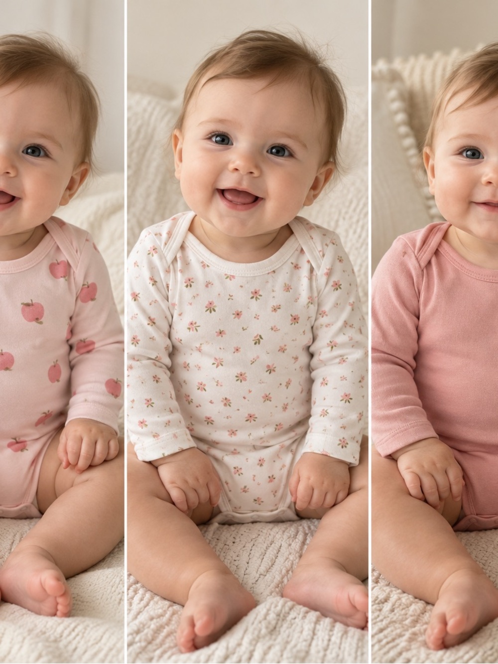 Long-Sleeve Baby One-Piece Bodysuit - Pink & Cream Floral
